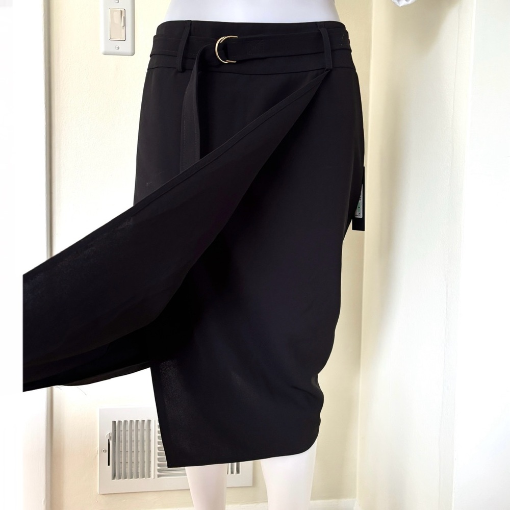 Donna Karan New York black faux wrap belted midi skirt